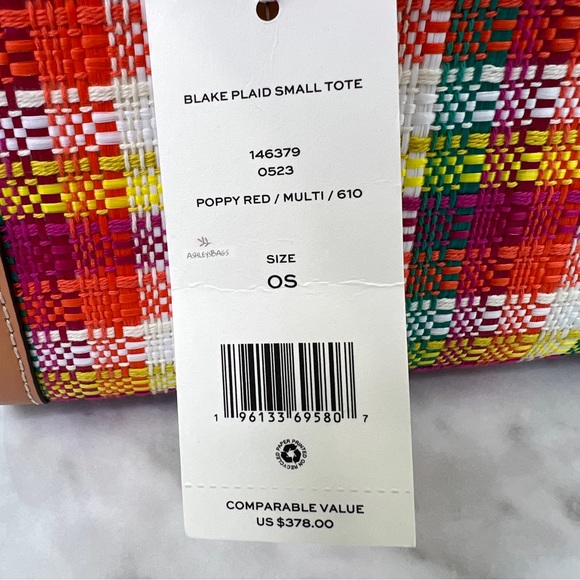 Tory Burch Blake Small Plaid Tote In Tory In Poppy Red Multi - Picture 9 of 10